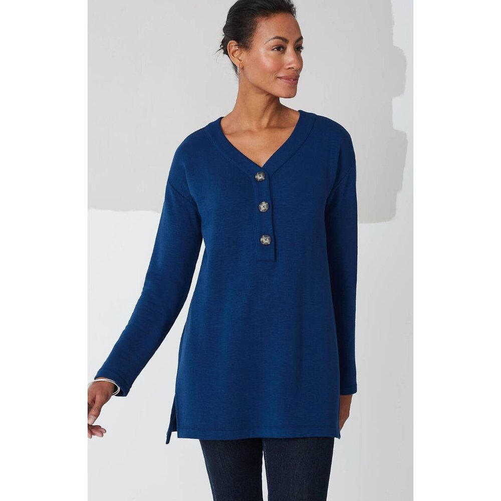 NWT J. Jill Womens Size Medium Blue Cozy & Pretty Buttoned Henley Tunic Top NEW
